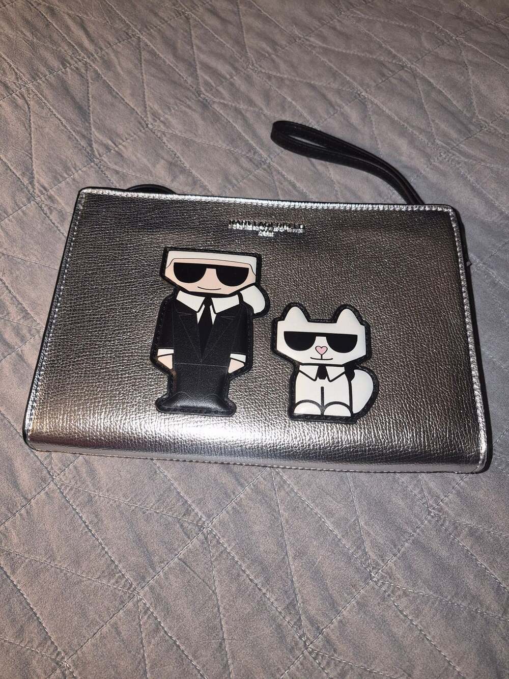 Karl Lagerfeld Paris Maybelle Karl Choupette Crossbody Bag Silver